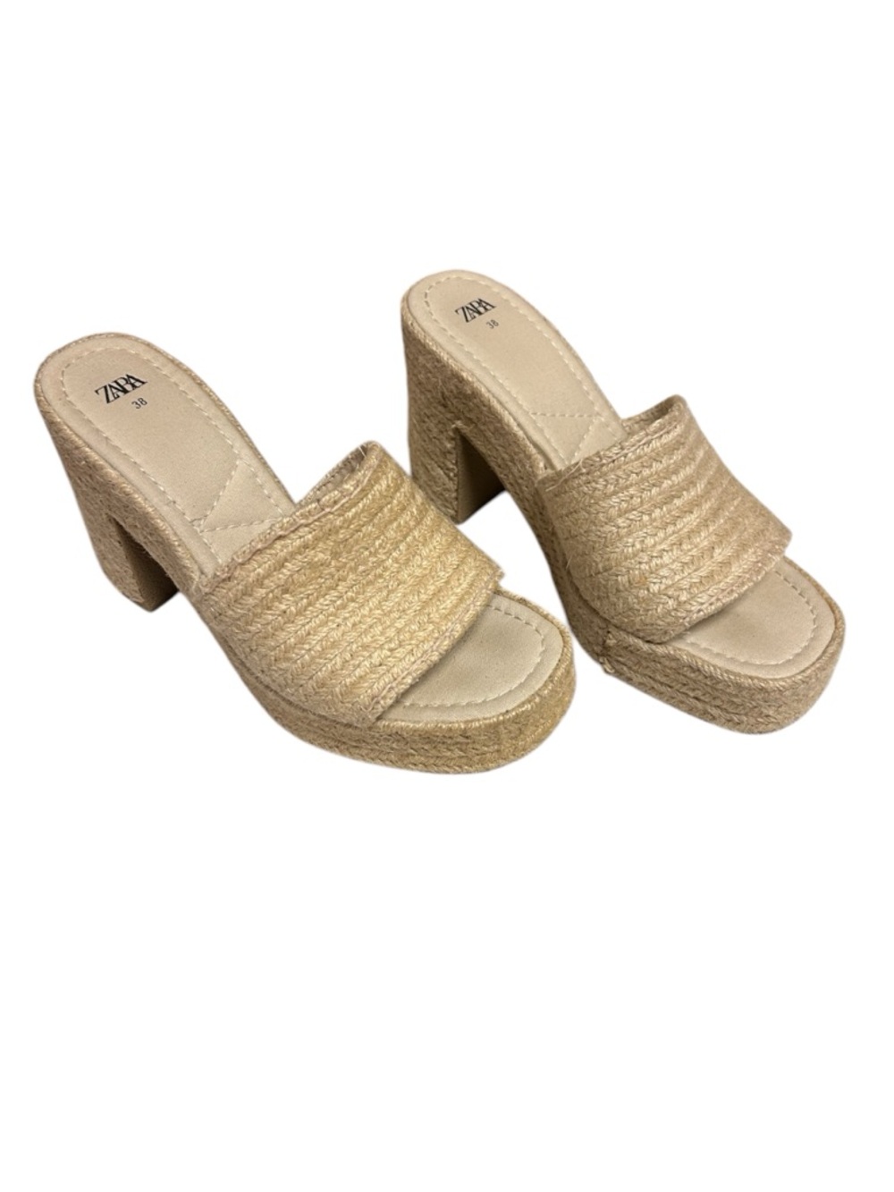 Zara Natural Woven Jute Platform Slide Heels - Picture 2 of 8